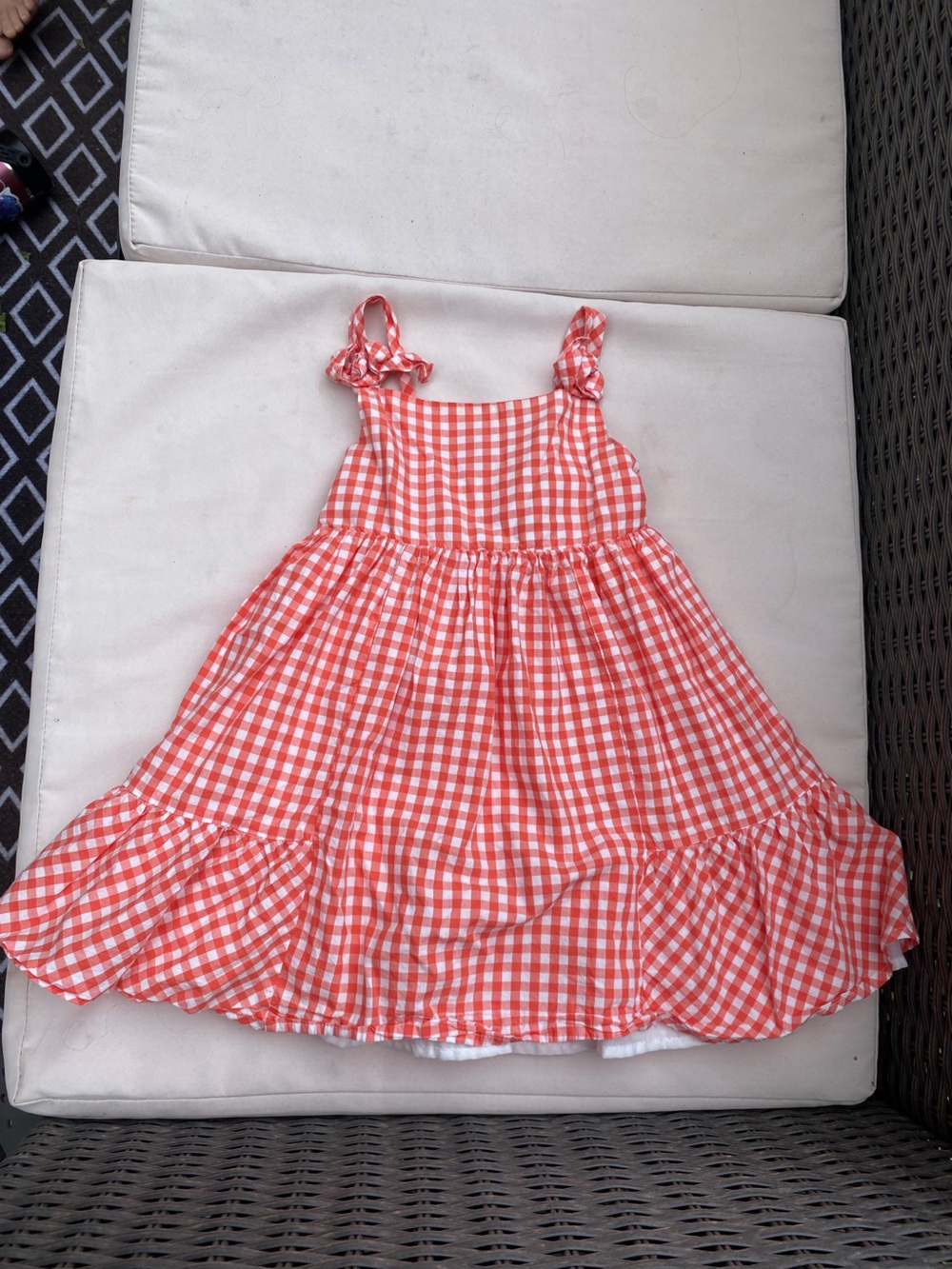Tahari Coral and White Gingham Smocked Waist Dress Sz 4/5